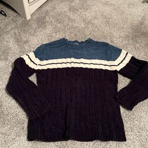 boys blue, white and navy fuzzy sweater